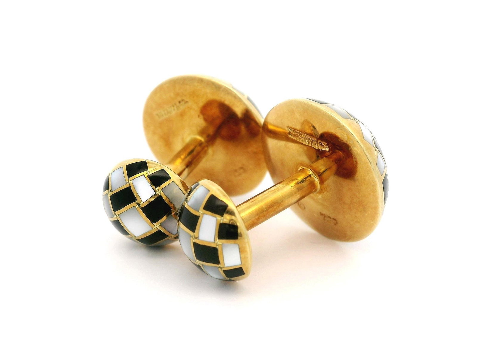 Tiffany & Co 18k Gold MOP Black Onyx Round Cufflinks - 6