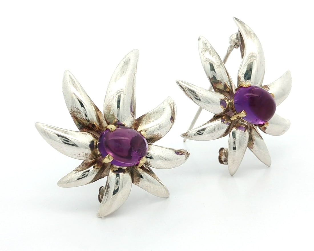 Tiffany & Co. Silver & Gold Amethyst 2 Fireworks Brooch - 4