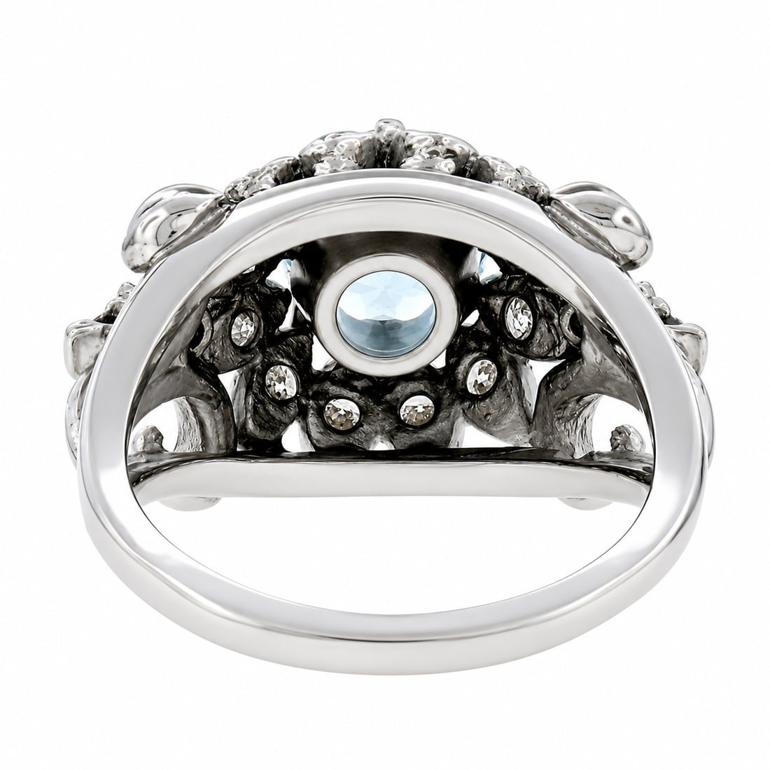 14K White Gold Round Aquamarine Diamond Cocktail Ring - 4