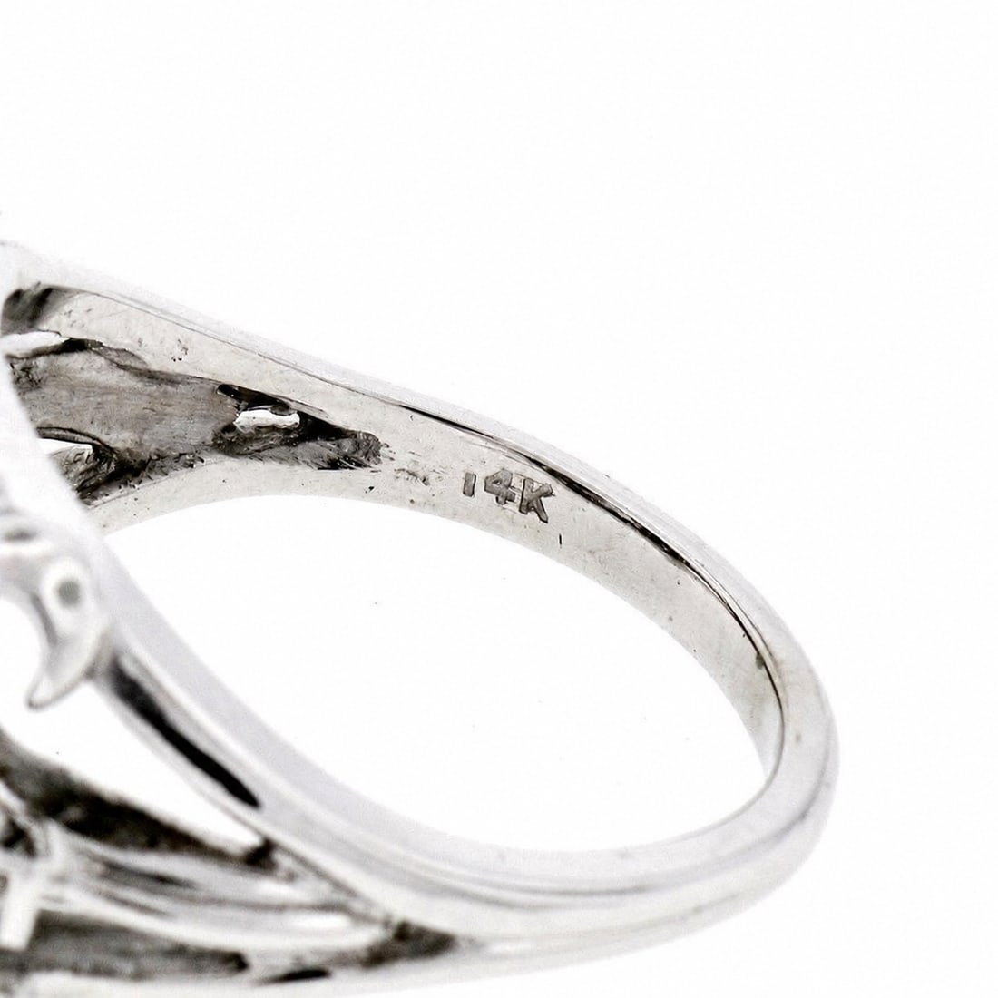 14K White Gold Round Aquamarine Diamond Cocktail Ring - 7