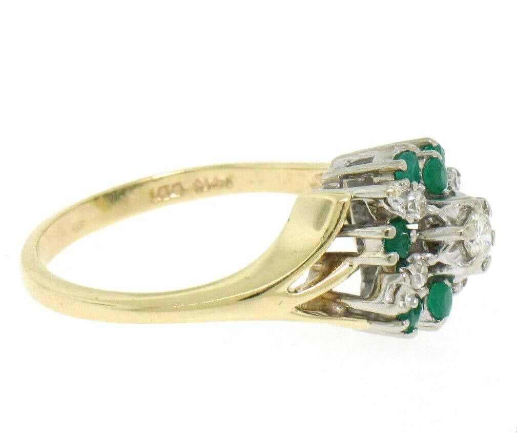 Round Diamond and Green Emerald Cluster Statement Ring - 2