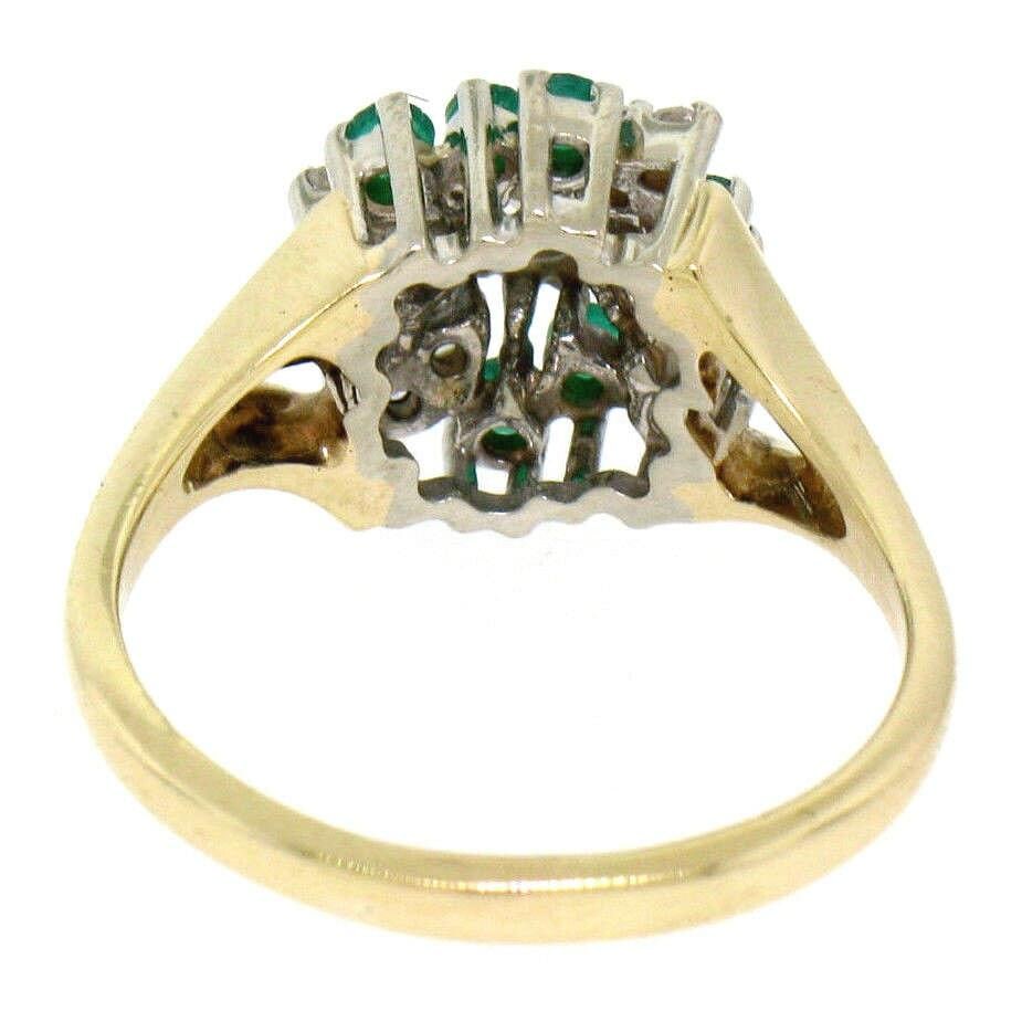Round Diamond and Green Emerald Cluster Statement Ring - 4