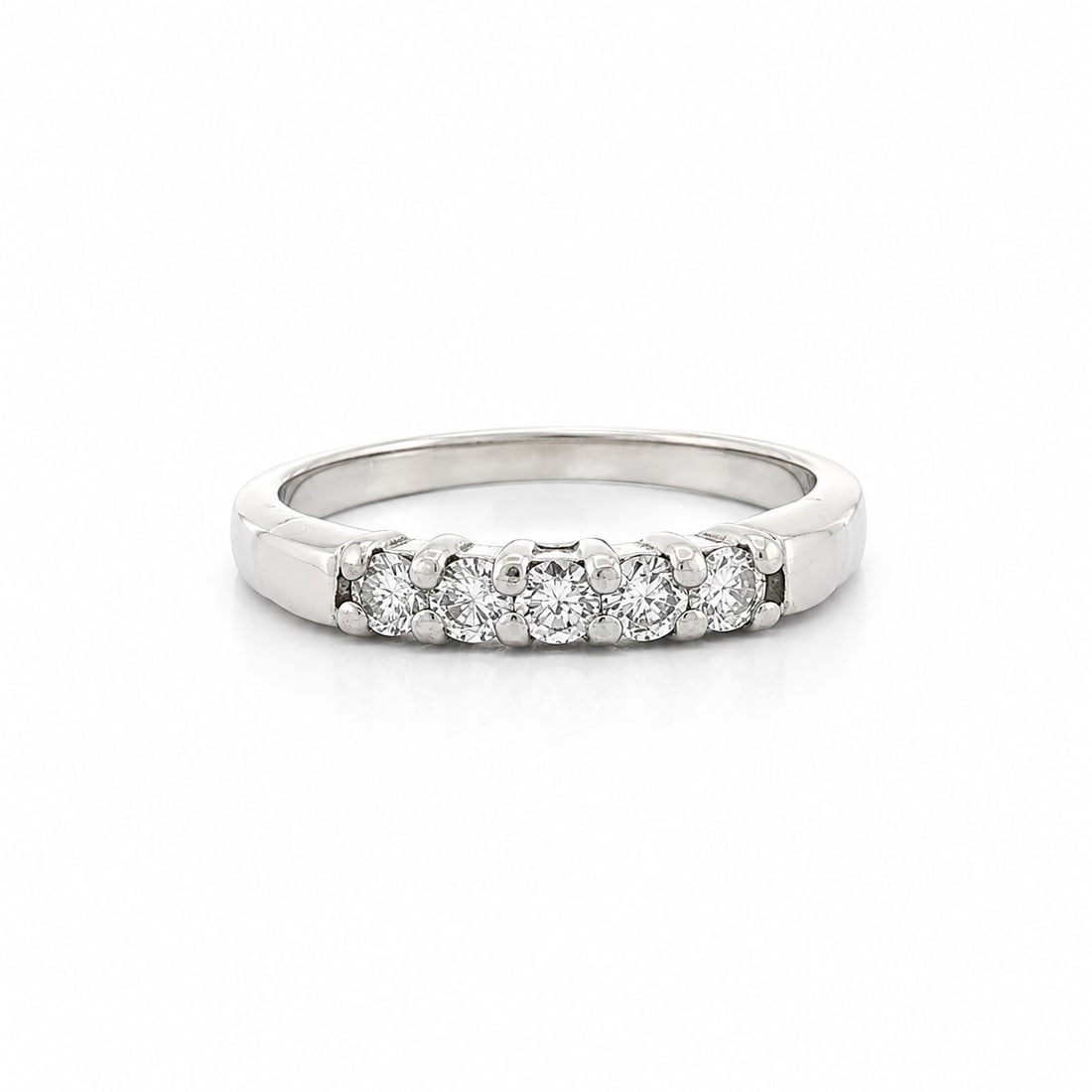 White Gold Round Diamond Wedding Stackable Band Ring - 7