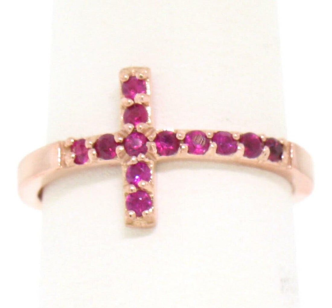 NEW 14k Rose Gold Ruby Curved Cross Band Ring - 3