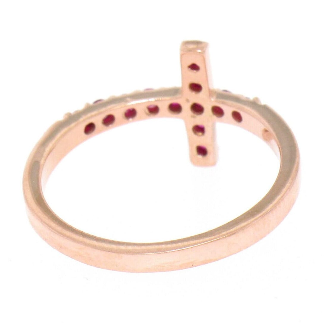 NEW 14k Rose Gold Ruby Curved Cross Band Ring - 4