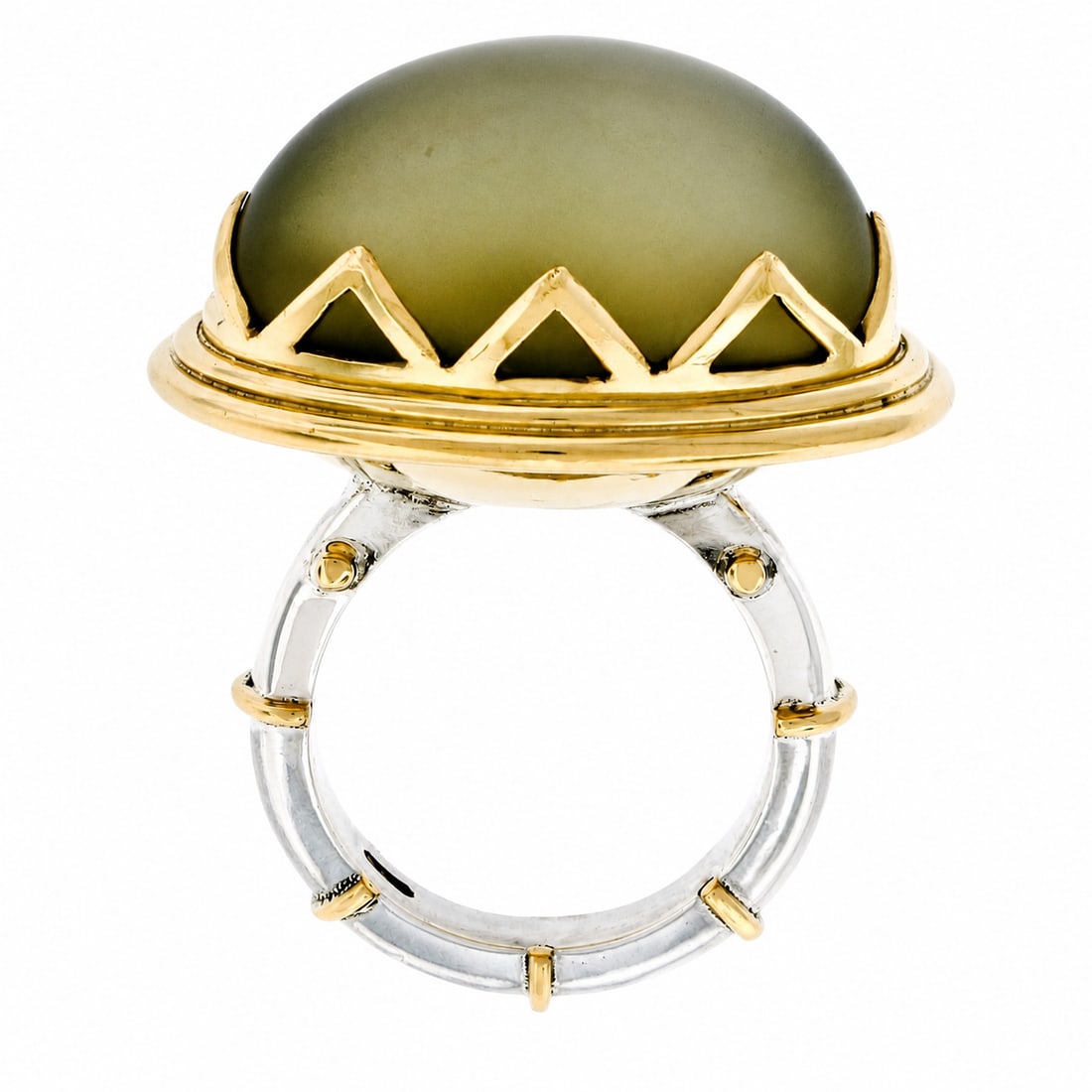 18k Gold & Silver Moonstone Fancy Large Cocktail Ring - 6