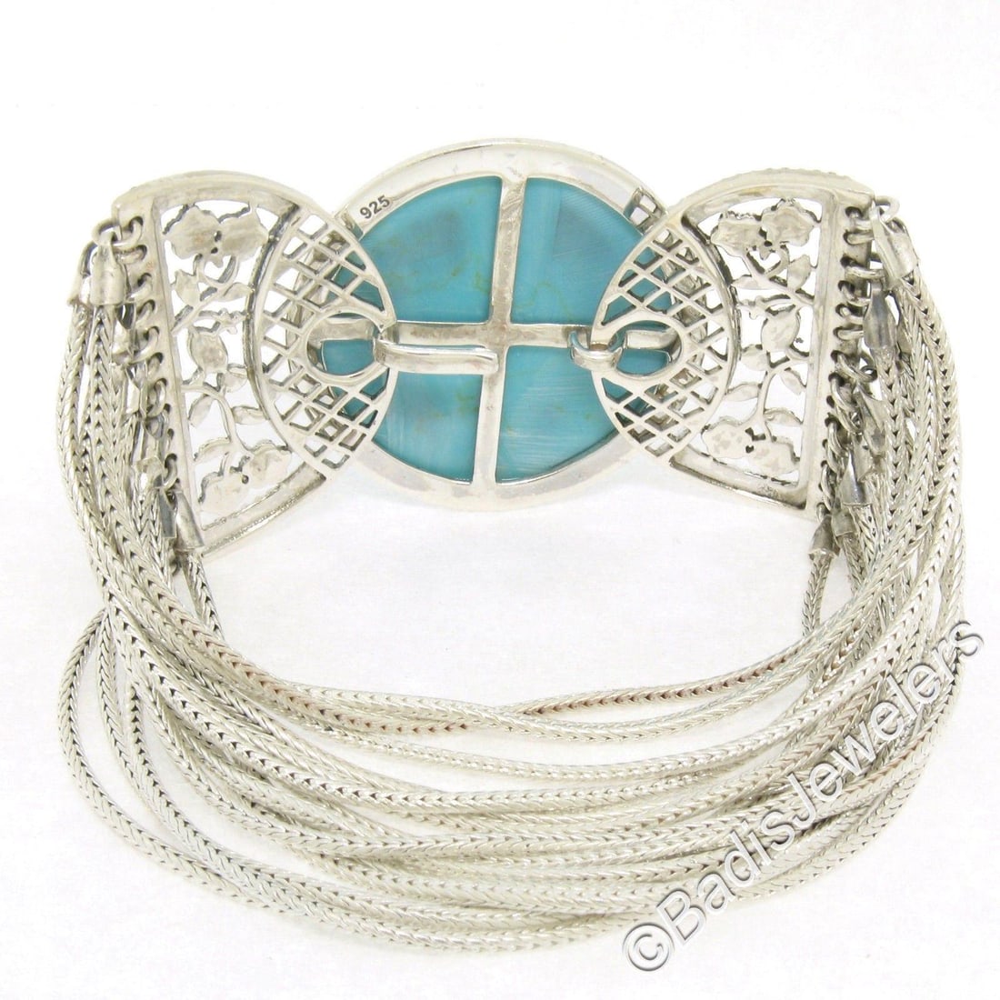Silver Marcasite Turquoise Multi Strand Wide Bracelet - 3