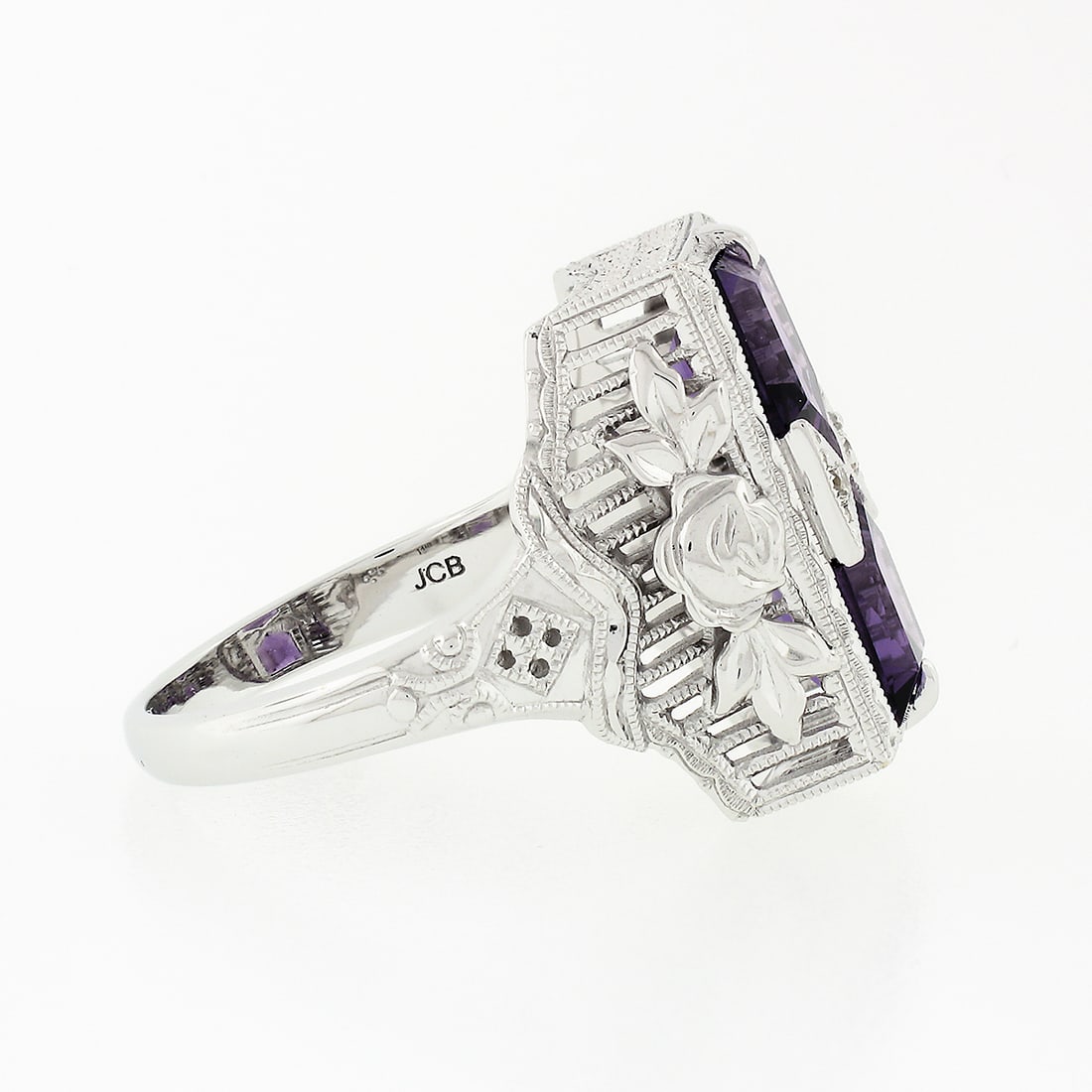 14K Gold Amethyst & Diamond Filigree Platter Ring - 3
