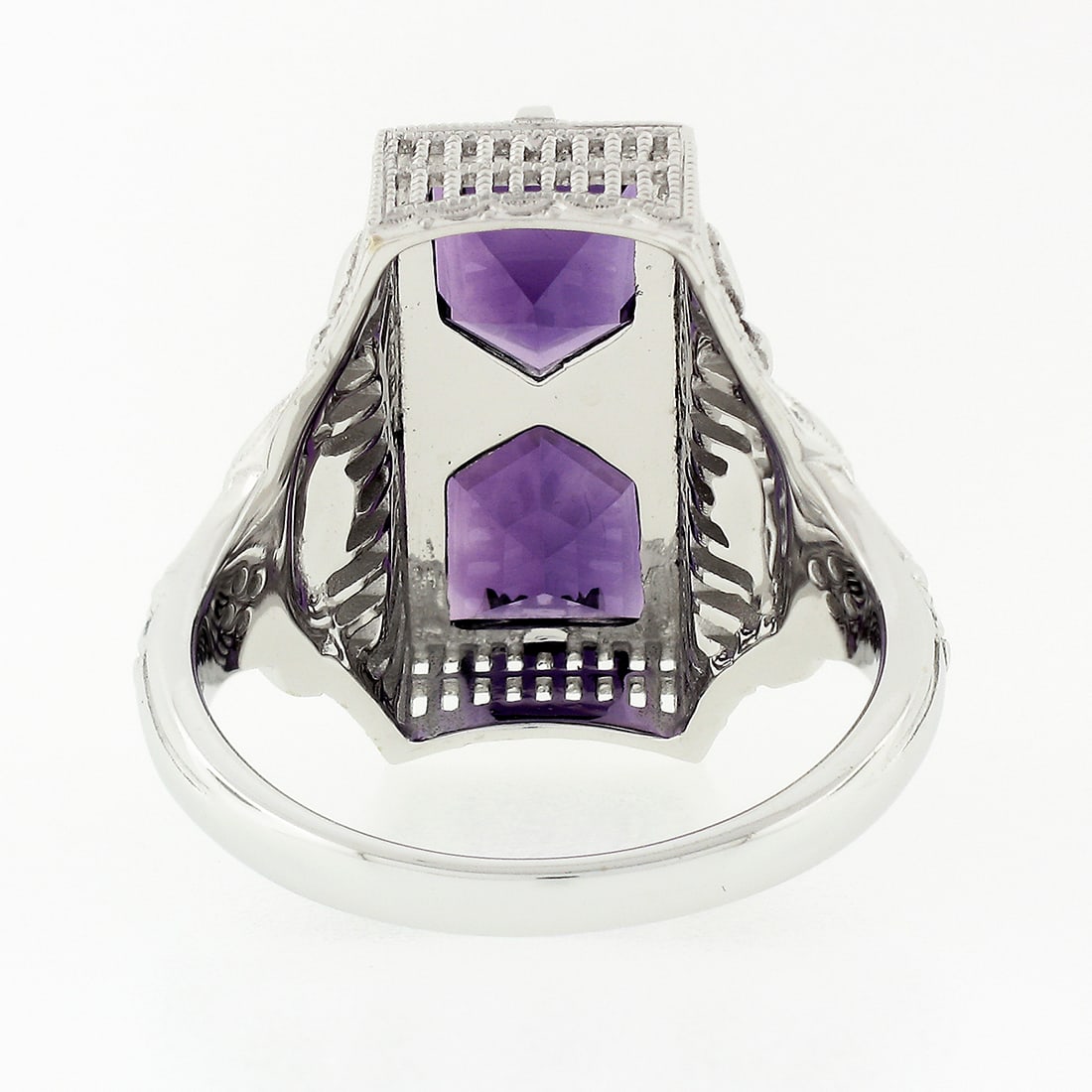 14K Gold Amethyst & Diamond Filigree Platter Ring - 4