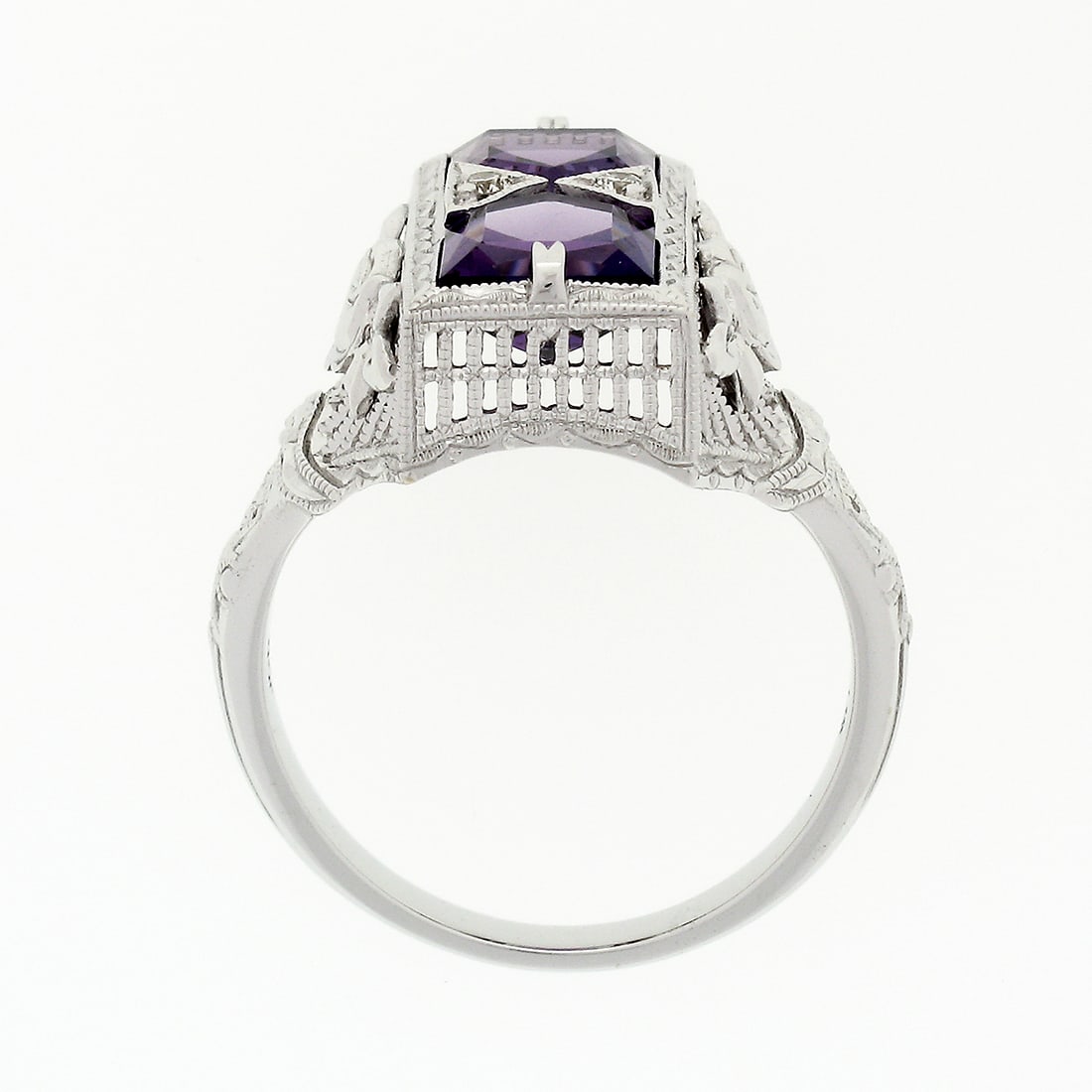 14K Gold Amethyst & Diamond Filigree Platter Ring - 5
