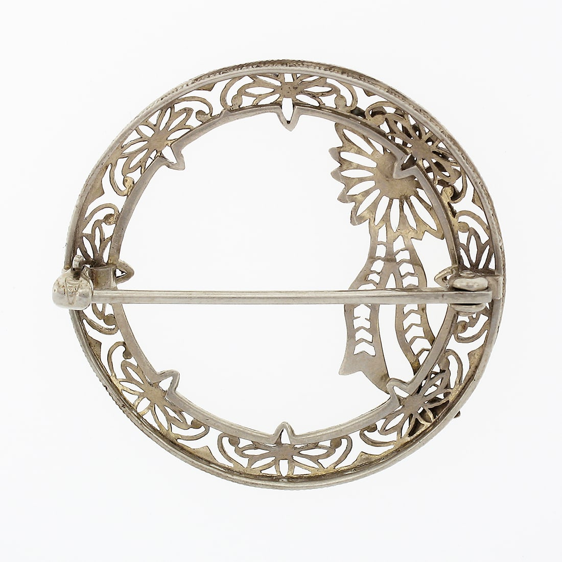 Art Deco 14k Gold Filigree Wreath Floral Ribbon Brooch - 3
