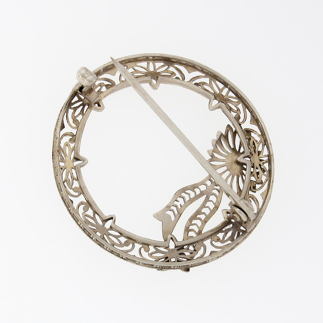 Art Deco 14k Gold Filigree Wreath Floral Ribbon Brooch - 4
