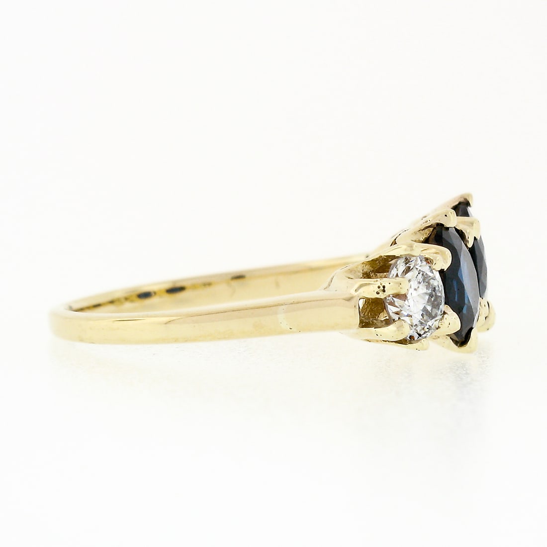 14k Gold round Blue Sapphire & Diamond Band Ring - 2