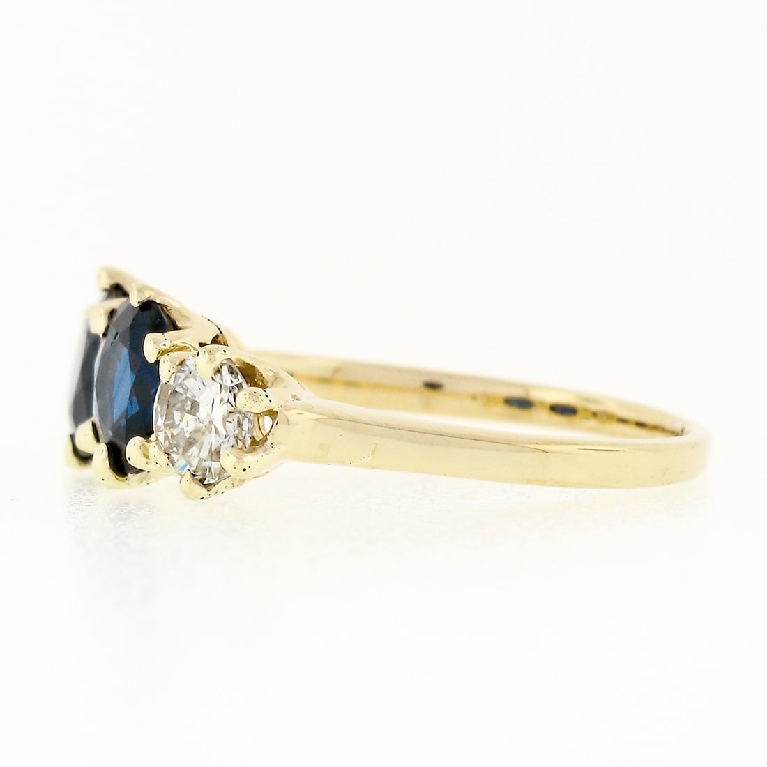 14k Gold round Blue Sapphire & Diamond Band Ring - 3