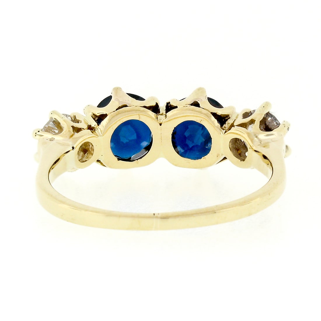 14k Gold round Blue Sapphire & Diamond Band Ring - 4