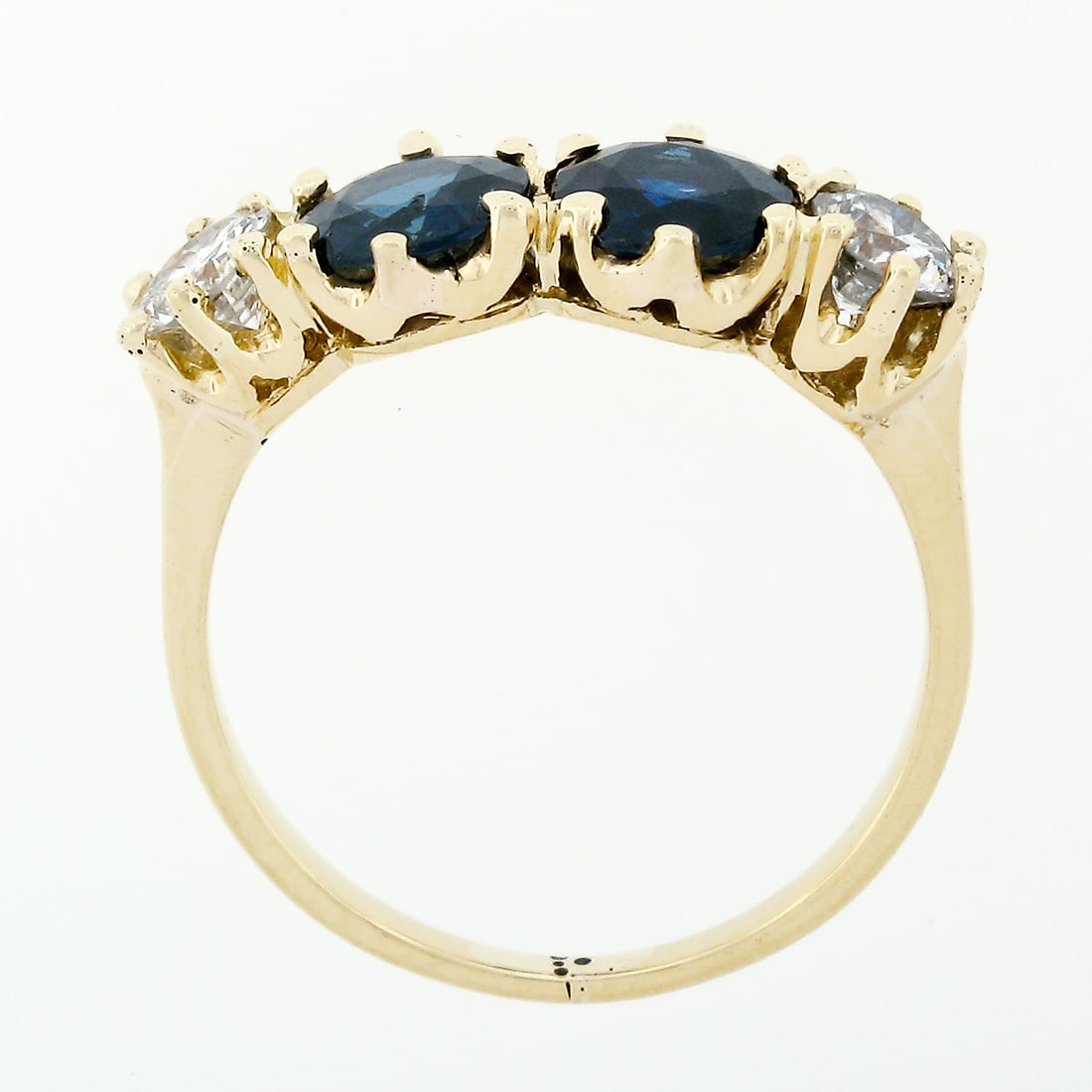 14k Gold round Blue Sapphire & Diamond Band Ring - 5