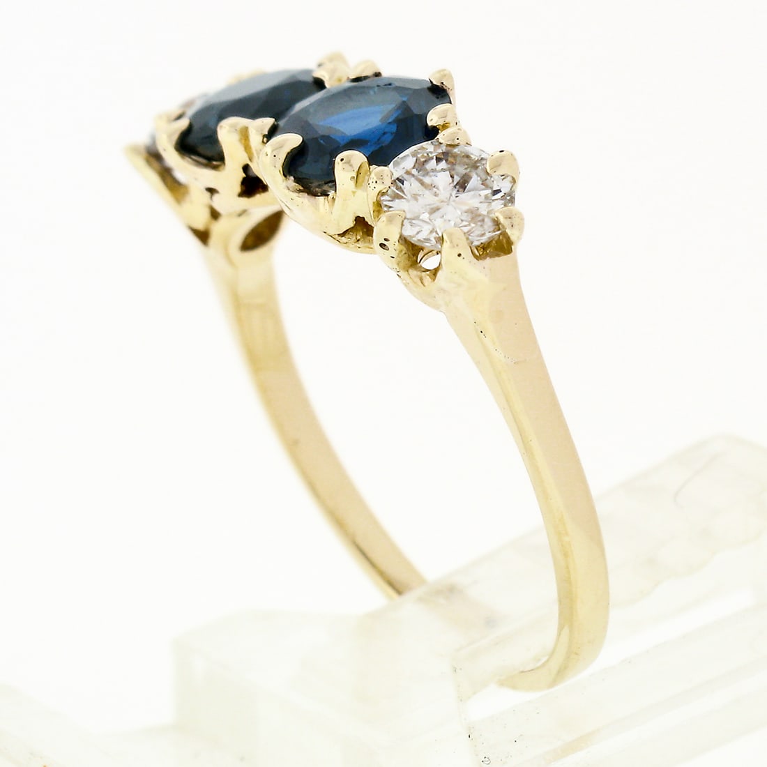 14k Gold round Blue Sapphire & Diamond Band Ring - 6