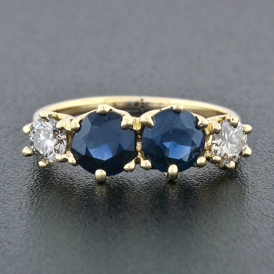 14k Gold round Blue Sapphire & Diamond Band Ring - 7