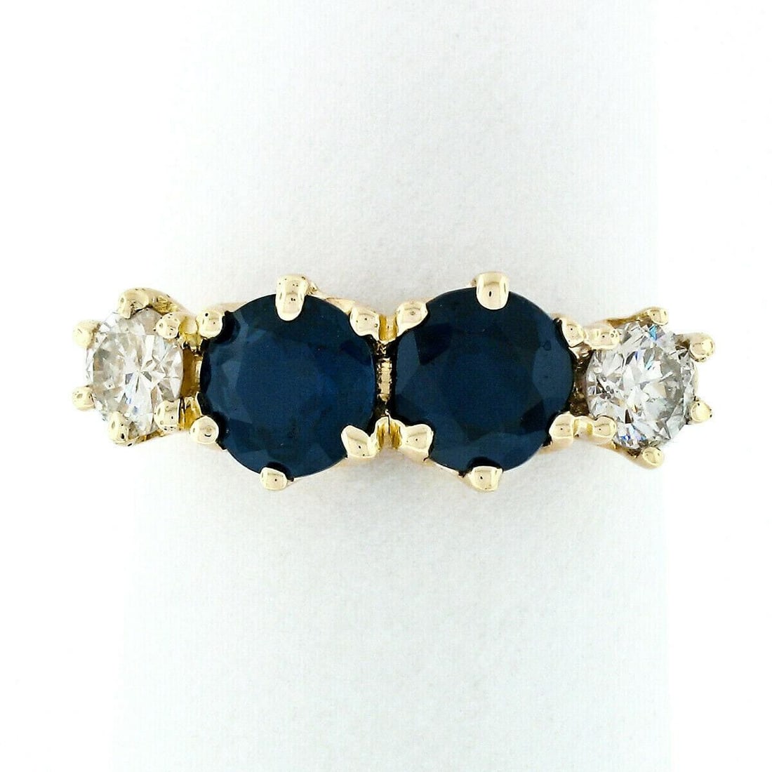 14k Gold round Blue Sapphire & Diamond Band Ring - 8