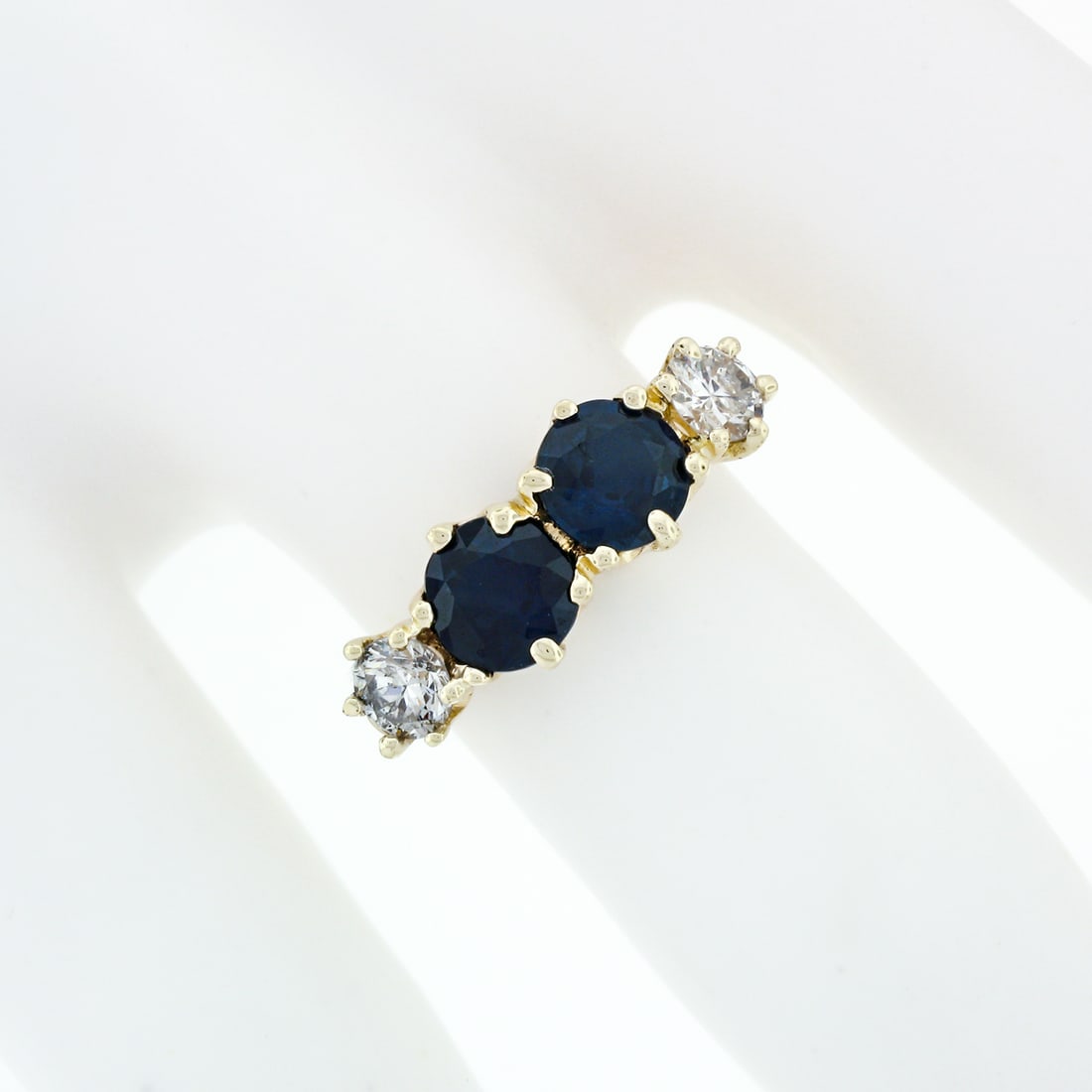 14k Gold round Blue Sapphire & Diamond Band Ring - 9