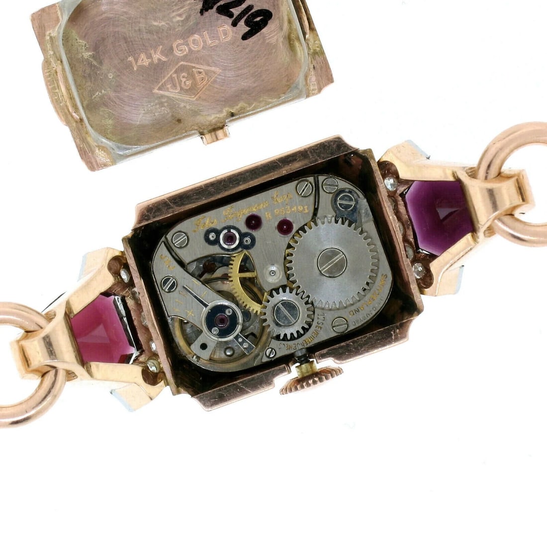 Jules Jurgensen Gold & Platinum Garnet & Diamond Watch - 10