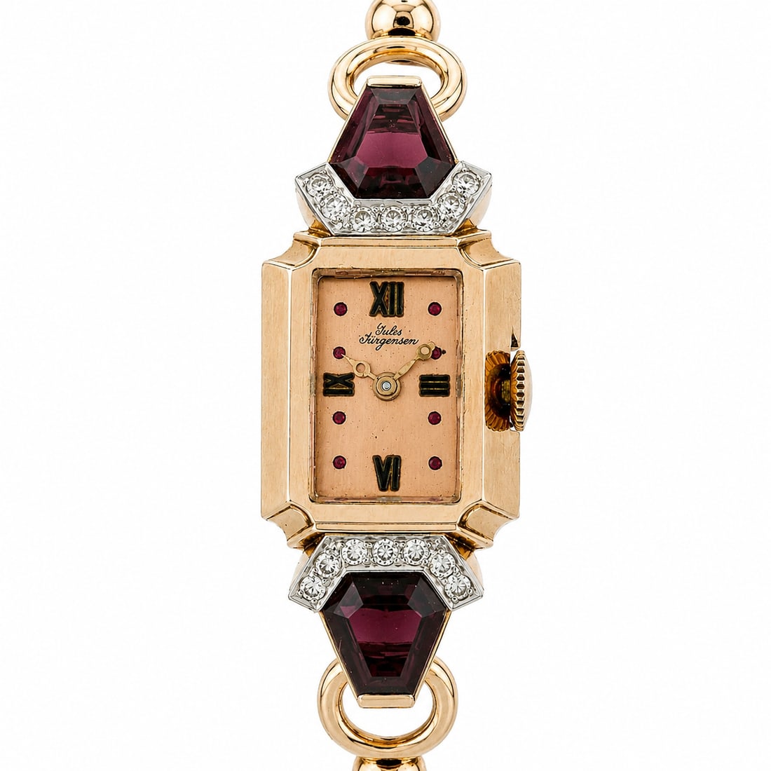 Jules Jurgensen Gold & Platinum Garnet & Diamond Watch (1 of 11)