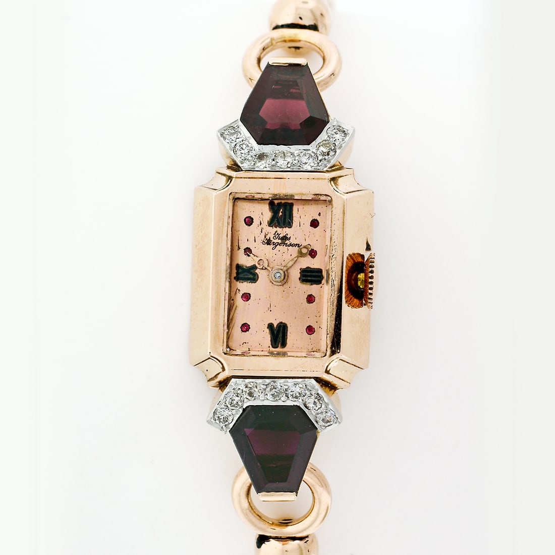 Jules Jurgensen Gold & Platinum Garnet & Diamond Watch - 2