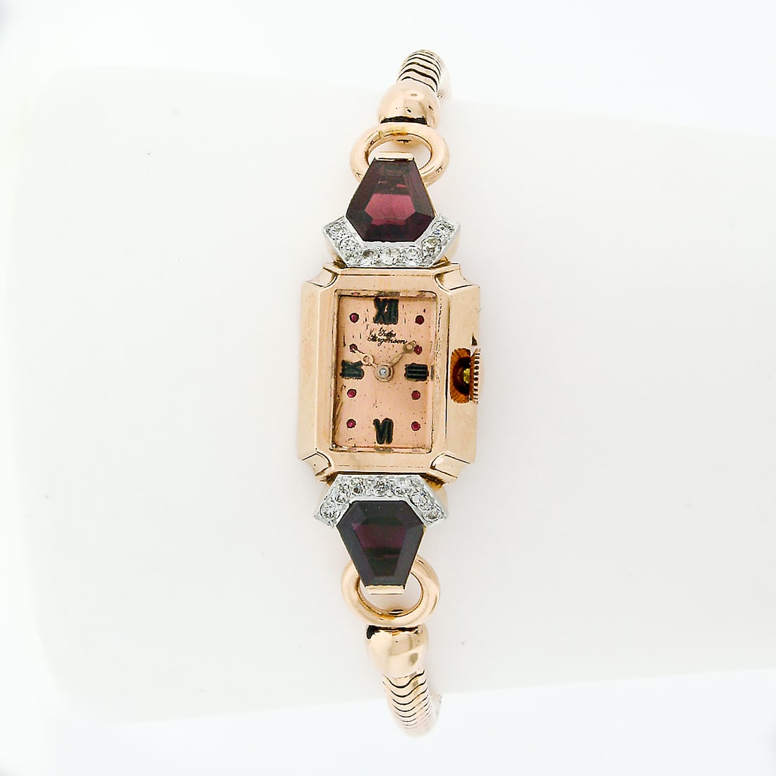 Jules Jurgensen Gold & Platinum Garnet & Diamond Watch - 3