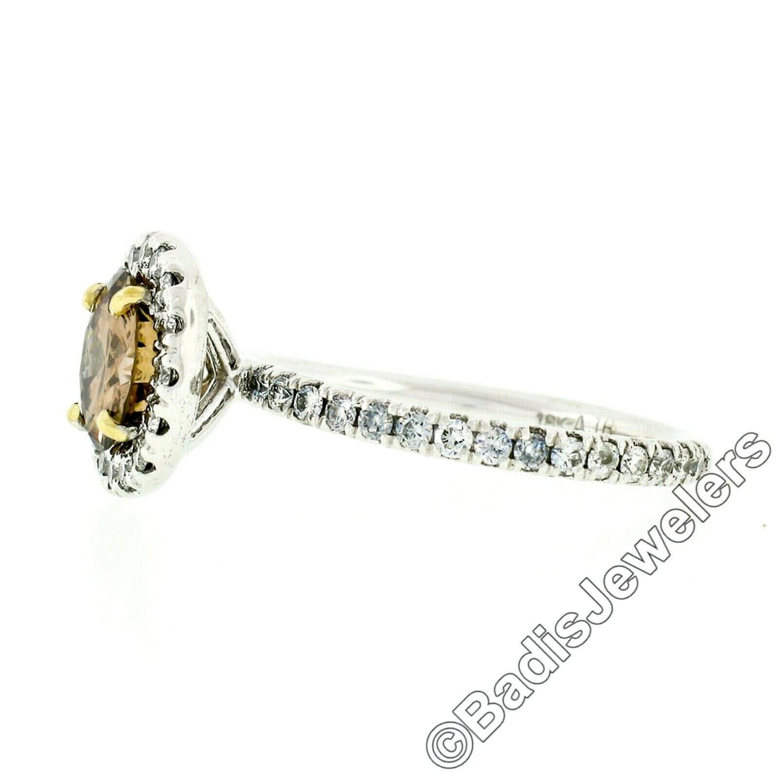 18k Gold Diamond Solitaire Halo Engagement Ring - 2