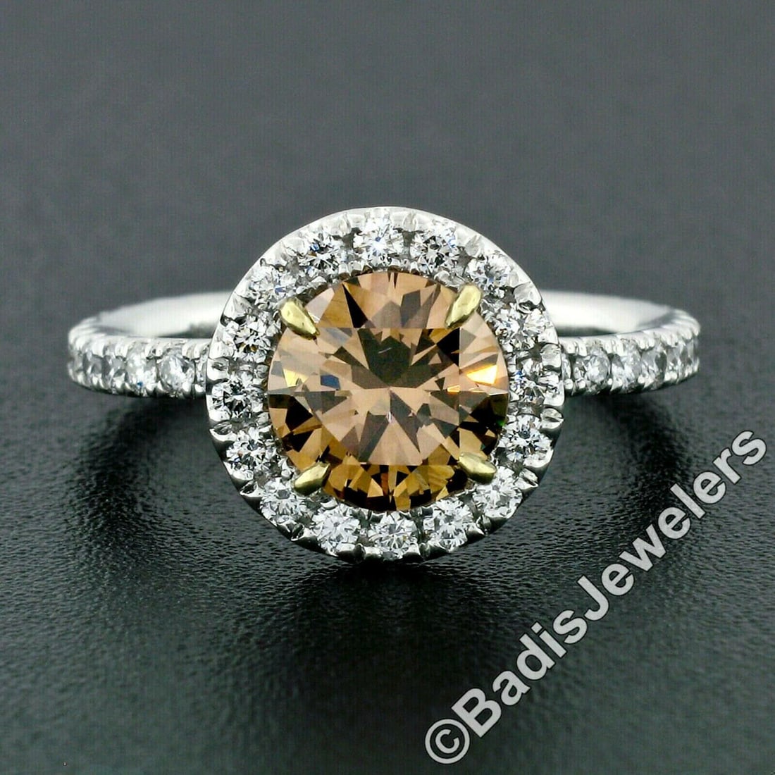 18k Gold Diamond Solitaire Halo Engagement Ring - 7