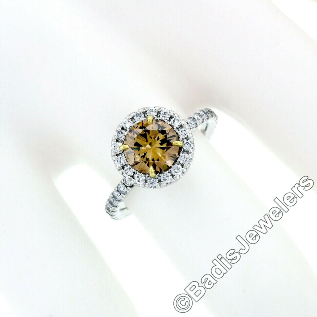 18k Gold Diamond Solitaire Halo Engagement Ring - 9