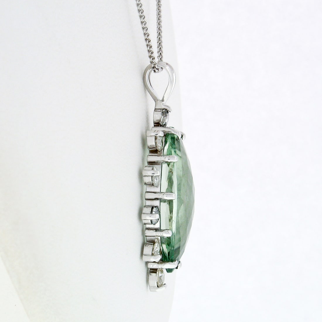 14K Gold Marquise Green Amethyst & Diamond Pendant - 2
