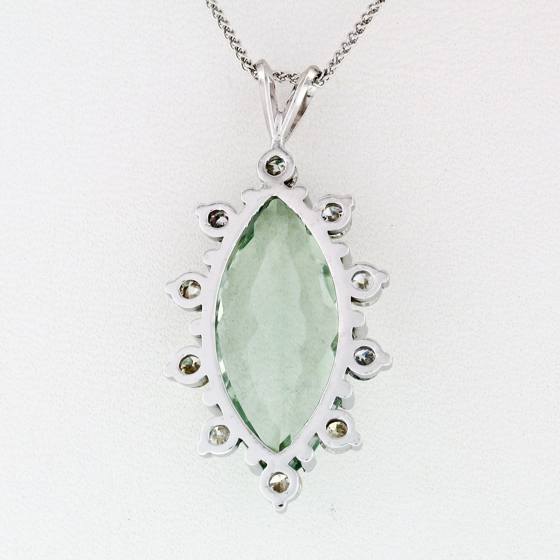 14K Gold Marquise Green Amethyst & Diamond Pendant - 4