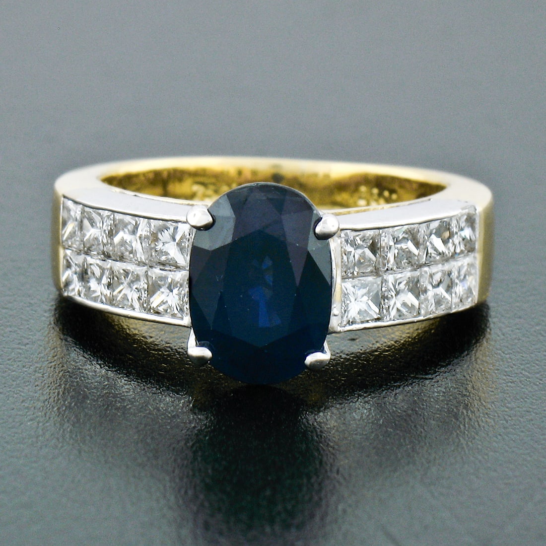 18k TT Gold Sapphire Solitaire & Diamond Ring - 10