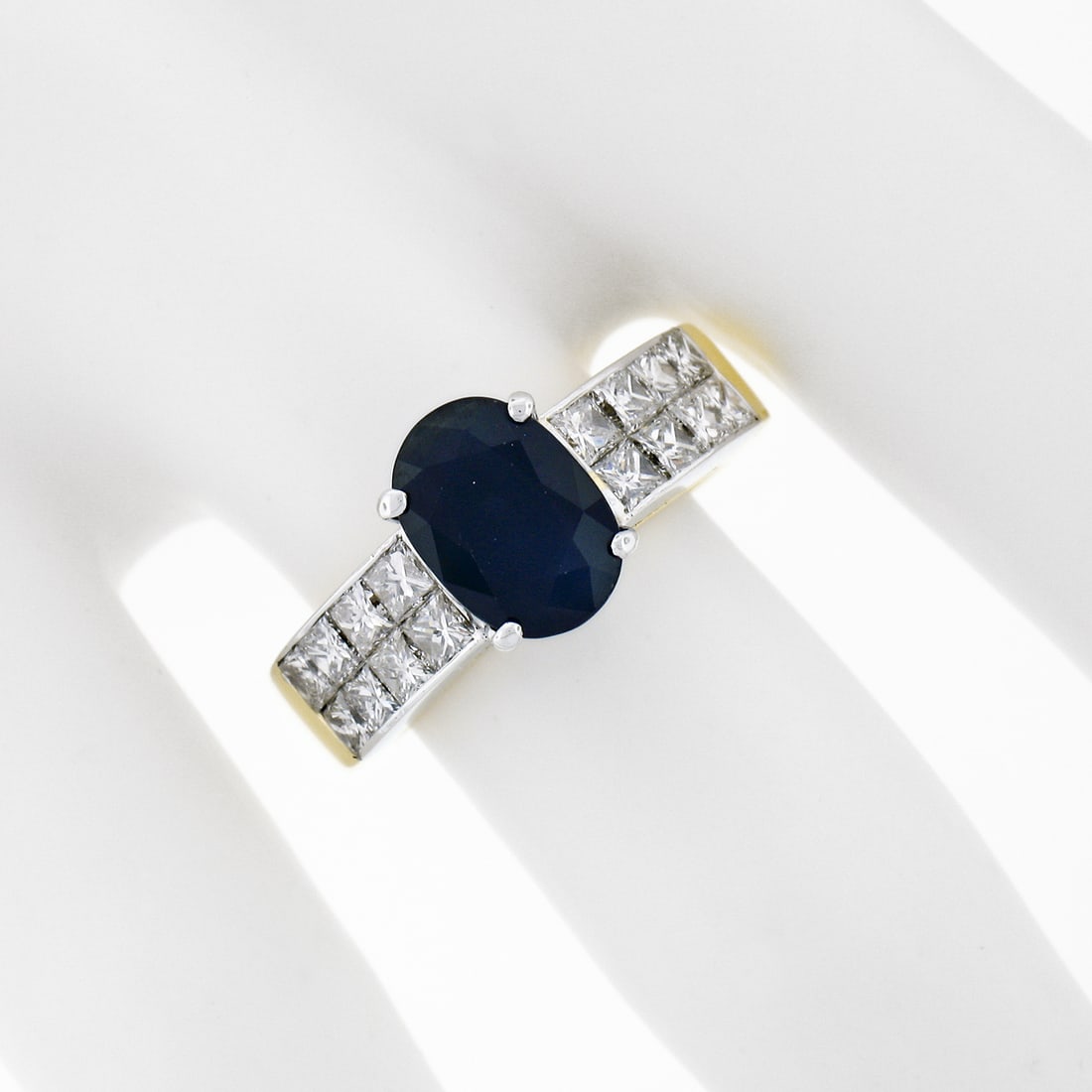 18k TT Gold Sapphire Solitaire & Diamond Ring - 11
