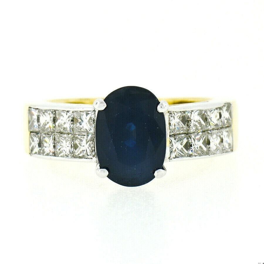18k TT Gold Sapphire Solitaire & Diamond Ring - 2
