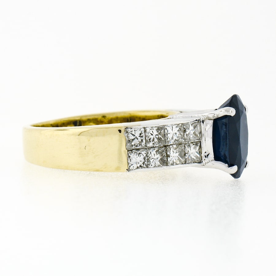 18k TT Gold Sapphire Solitaire & Diamond Ring - 3