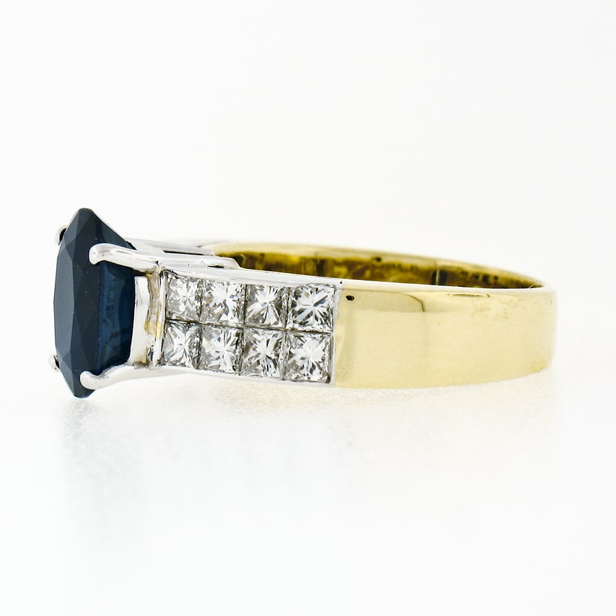 18k TT Gold Sapphire Solitaire & Diamond Ring - 4