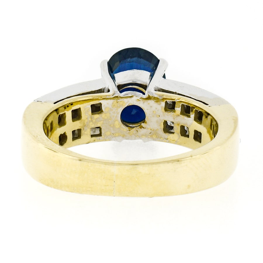 18k TT Gold Sapphire Solitaire & Diamond Ring - 5