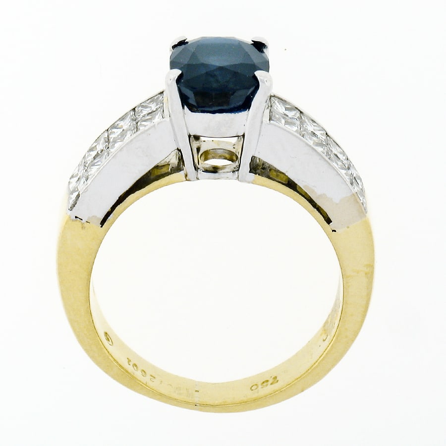 18k TT Gold Sapphire Solitaire & Diamond Ring - 6