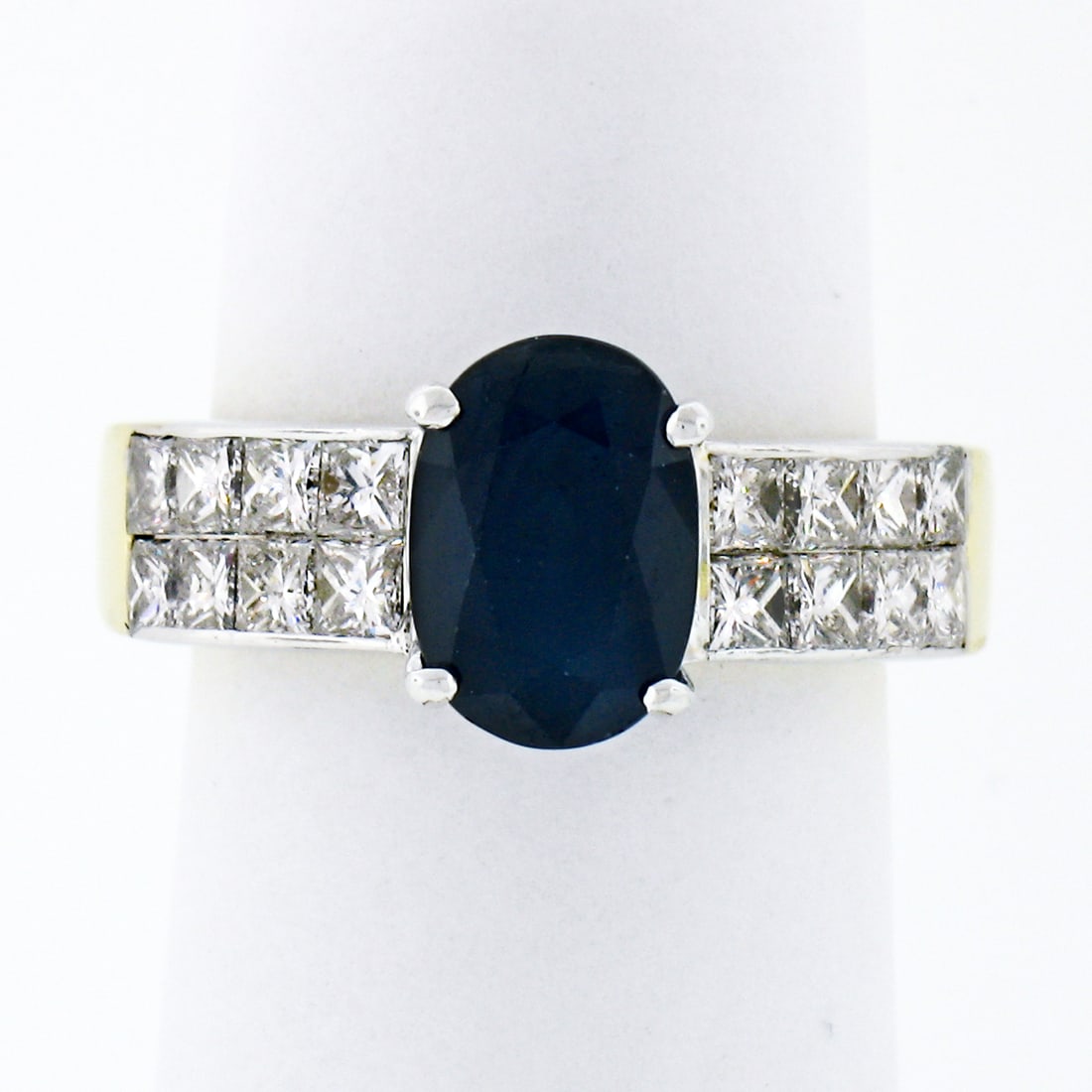 18k TT Gold Sapphire Solitaire & Diamond Ring - 9