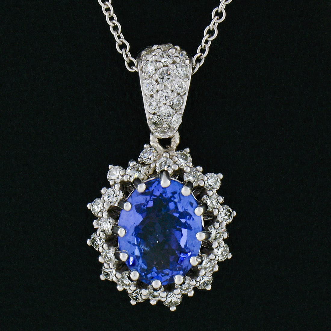 New 14k Gold Tanzanite & Diamond Dual Halo Pendant - 6