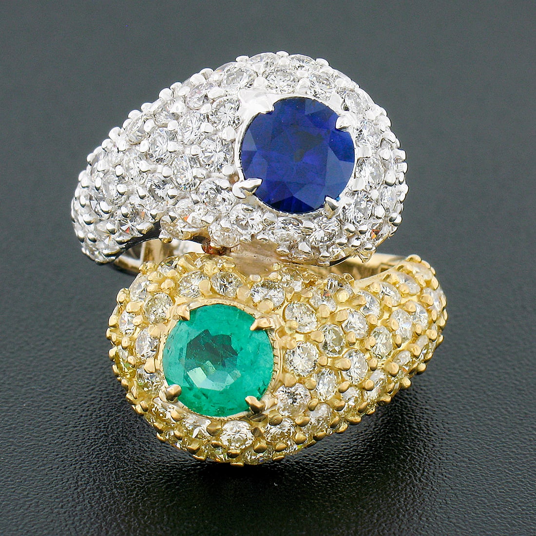 18k Gold Sapphire & Emerald Diamond Snake Bypass Ring - 11