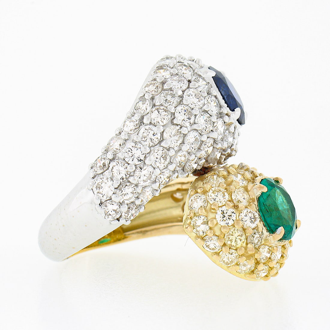 18k Gold Sapphire & Emerald Diamond Snake Bypass Ring - 2