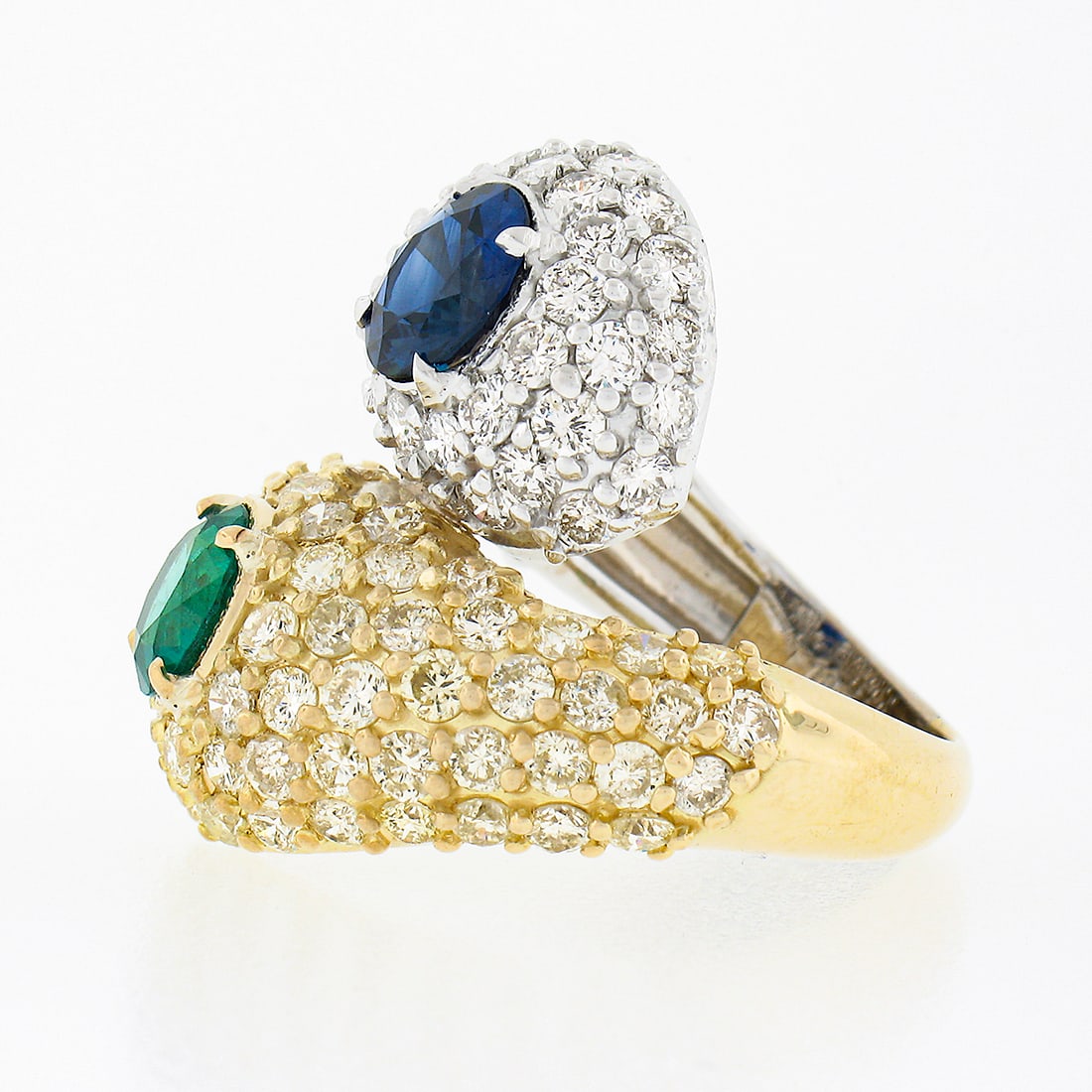 18k Gold Sapphire & Emerald Diamond Snake Bypass Ring - 3