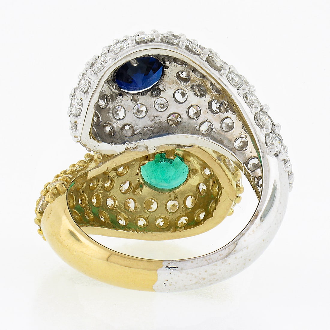 18k Gold Sapphire & Emerald Diamond Snake Bypass Ring - 4