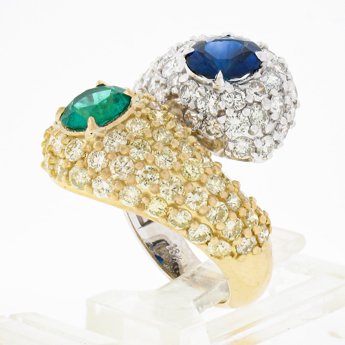 18k Gold Sapphire & Emerald Diamond Snake Bypass Ring - 5