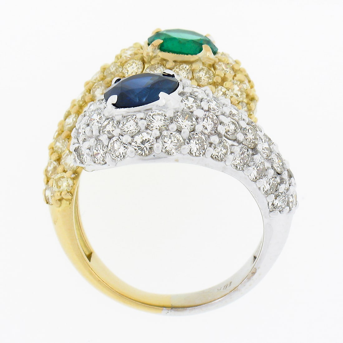 18k Gold Sapphire & Emerald Diamond Snake Bypass Ring - 7