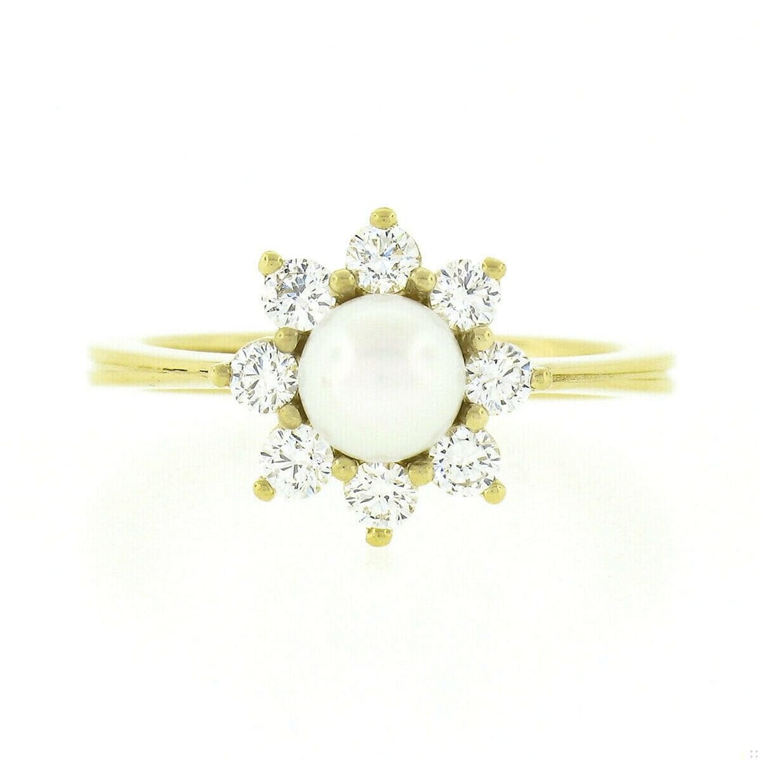 NEW 18k Gold Pearl Diamond Flower Cluster Ring - 2
