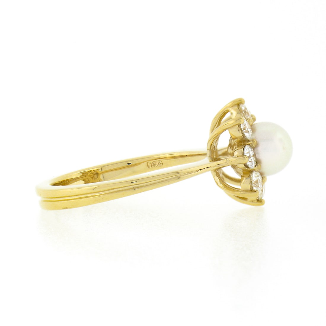 NEW 18k Gold Pearl Diamond Flower Cluster Ring - 3